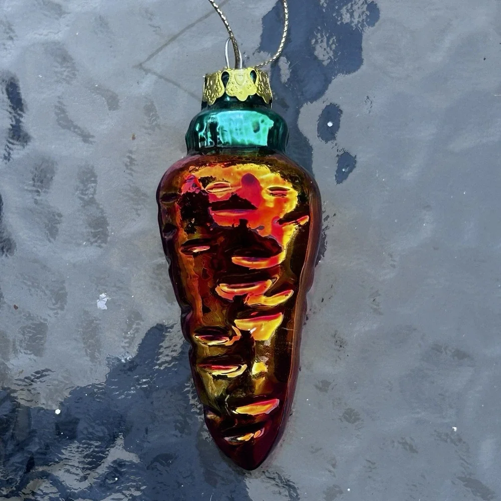 4 VTG Colorful Glass Vegetable Christmas Ornaments Pea POD Carrot Pepper Potato